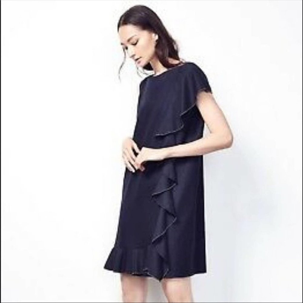 Fabiana FIlippi Navy Stretch Wool Cashmere Ruffle Dress Size XS